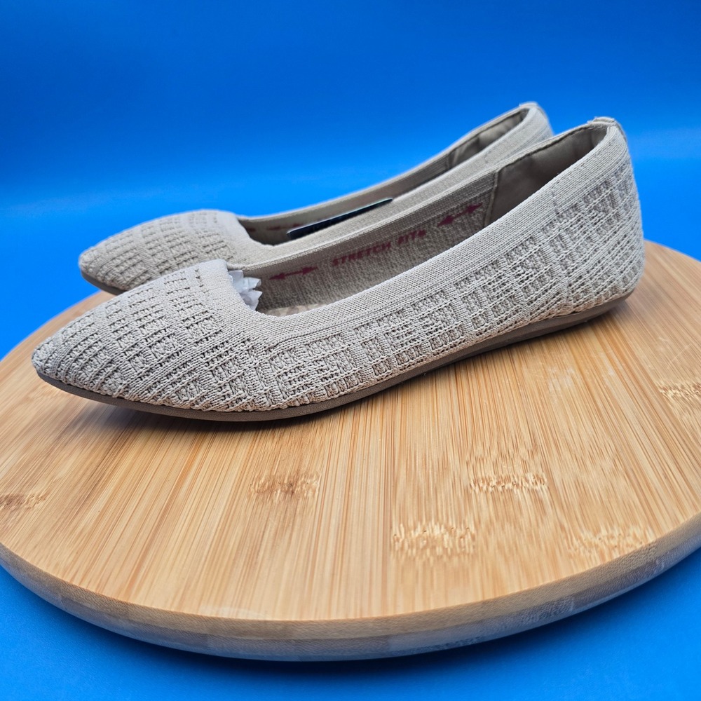 Skechers Cleo 2.0 Love Spell Natural Beige Knit Pointed Toe Vegan Flats 6 - Picture 3 of 9